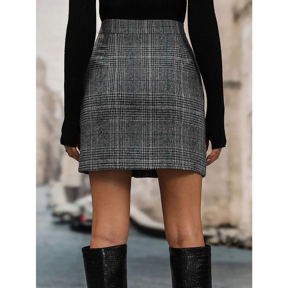Plaid skirt Button Front plaid mini Skirt gray - Picture 2 of 5
